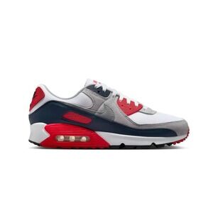 Womens 8.5- Nike Air Max 90 White/Cool Grey-University Red Shoes DM0029-117 NEW